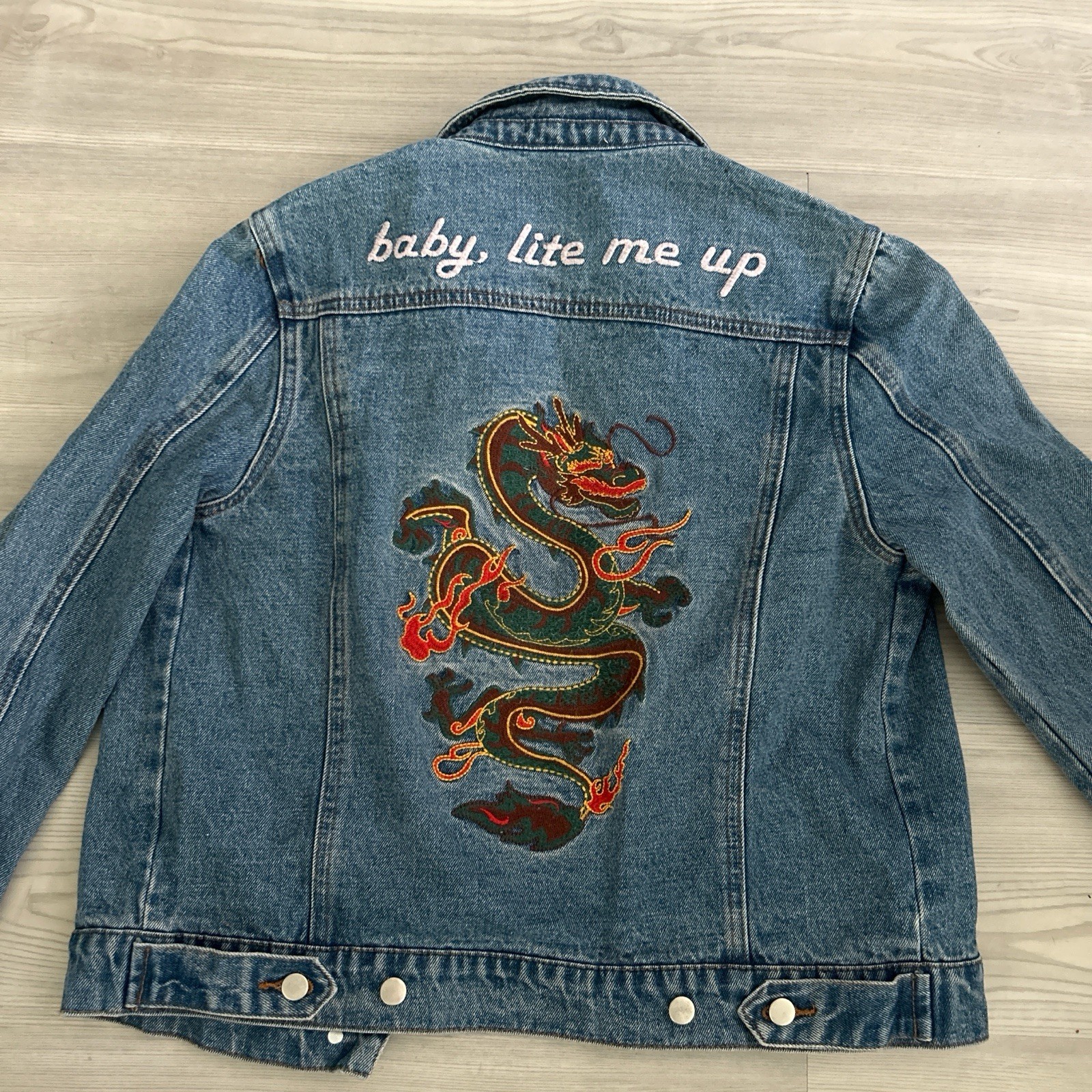 Honey Punch Baby Lite Me Up Women's Denim Jacket with Dragon Embroidery