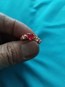 Heart Shape Red Synthetic Gemstone Pink Golden Size 6/7 Gorgeous Ring