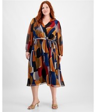 Robbie Bee Womens Faux Wrap Tunic Dress, Multicoloured, Plus Size, 16W