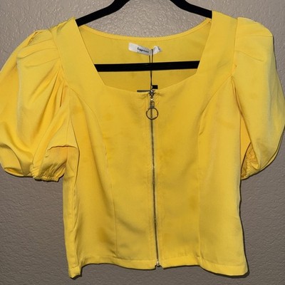 Copperose  Zip Top yellow  Puff Sleeve 2000s Era  Blouse 