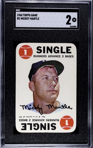 1968 TOPPS GAME #2 MICKEY MANTLE NEW YORK YANKEES HOF SGC 2