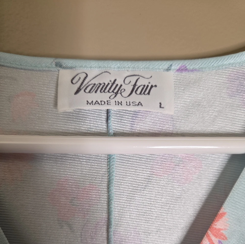 Vanity Fair 女式大号长睡衣花卉短袖蓝色尼龙美国 — 第 4/4 张图片