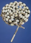 Vintage Iridescent White Milk Glass 5 Decade Rosary, Silver Tone Crucifix