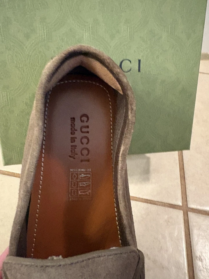 Mocasines de conducción Gucci Choc de cuero caqui plateado Horsebit EU 10 101133 Foto 4 de 4