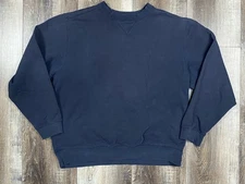 Vtg LL Bean V-Stitch Athletic Crewneck Sweatshirt XL Navy Faded Distress Cropped
