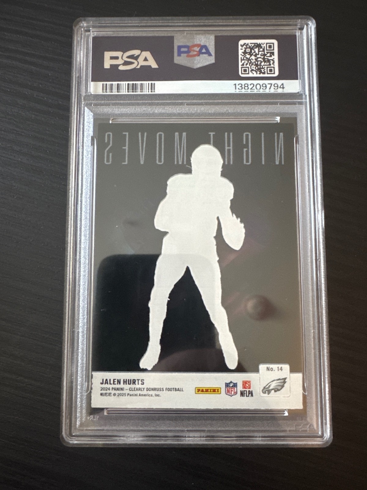 PSA 9 2024 Clearly Donruss Jalen Hurts Night Moves view 2