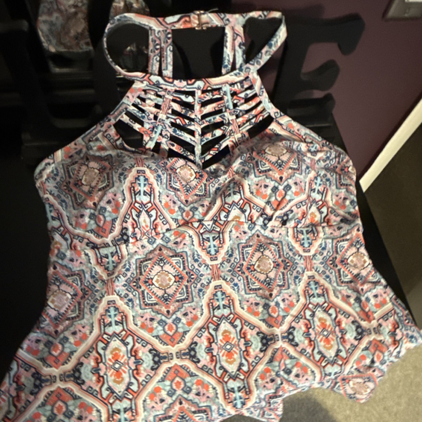 Raisins Curve Geometric Multicolor Strappy Halter Plus Tankini Swim Top 16W
