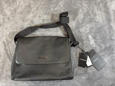 New NWT Emporio Armani Unisex Leather Bag Flat Messenger Bag Snake Skin $645