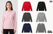 LADIES PLAIN TSHIRT WOMANS LONG SLEEVE SCOOP NECK T SHIRT TOP PLUS SIZE UK 8-26