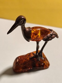 Silver/amber figurine stork approx 8.18cm high 54.7g heavy