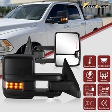 Pair Smoked Lens Towing Mirrors Amber Drl For 2010-2018 Dodge Ram 1500 2500 3500