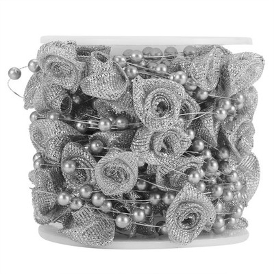 Silver 10M Imitation Pearl Beads Chains Ribbon Rose Flower Thread Beaded Line Cl
