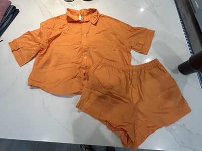 ATHLETA Orange Cotton Dreams Oversized Pajama Short Set  sz L - EUC