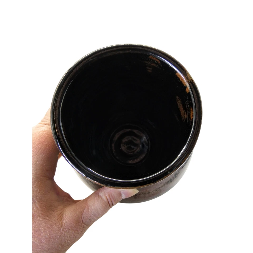 Signed Studio Pottery Vase | Hand Thrown Modernist Art | Brown Black Glaze - Image 3 of 4