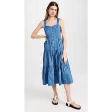 Madewell Women's Button-Front Tiered Midi Dress in Striped Size 2 Nautical