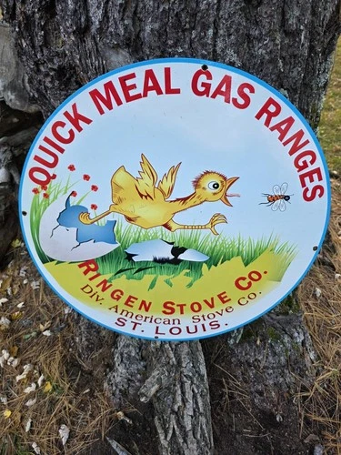 VINTAGE QUICK MEAL GAS RANGES PORCELAIN  SIGN, RINGEN STOVE CO, ST LOUIS 24"