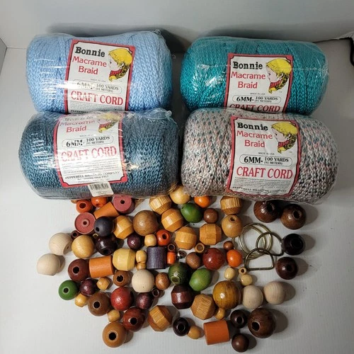 Bonnie Macrame Braid Craft Cord 6mm 100 yards Vintage with Beads Lot of 4
