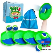Toss and Catch Ball Game Set, Upgraded Sticky 4 Paddles 4 Balls Blue Green