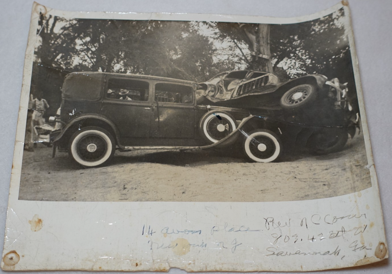 Automobile Accident Wreck Car Crash Circa 1930s Vintage Original Photo