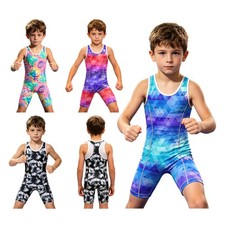 Kids Boys Bodysuit Training Unitards Color Block Jumpsuit Swimwear Leotard