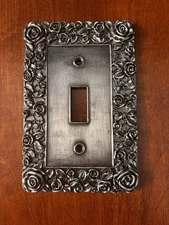 Ornate Pewter Tone Metal Electric Single Light Switch Plate Cover Roses
