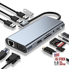 USB C HUB, USB C Adapter Dongle with 4K HDMI, VGA, Type C PD, USB3.0, 11 in 1