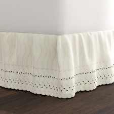 Ideas Ruffled Eyelet Bed Skirt Dust Ruffle with Gathered Styling and Embroide...