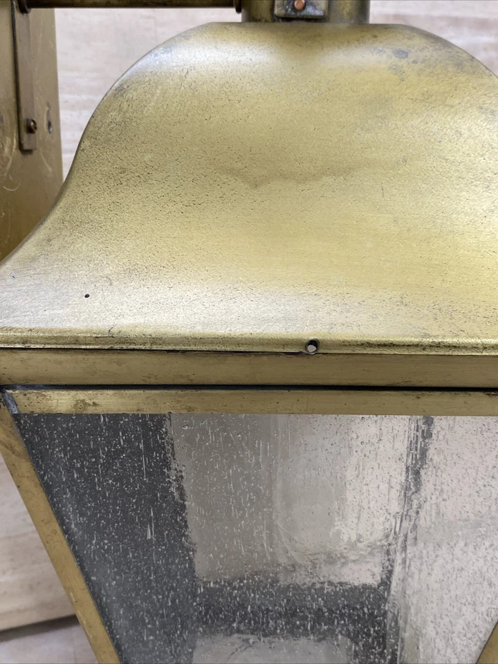 Brass Light Outdoor Wall Lantern 1 Bulb 3 Glass Panels Textured 18" x 10" x 9" - Image 2 of 4