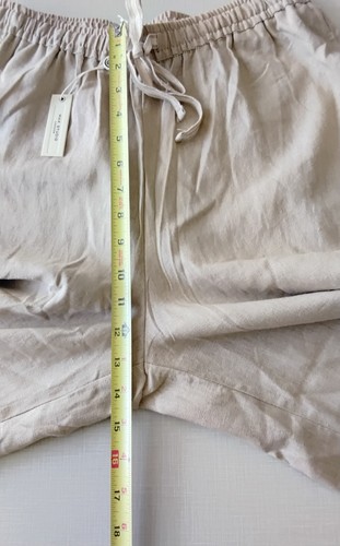 NWT $198 MAX STUDIO Linen Blend Pants L Wide Leg Crop Trousers Elastic Waist Tan - Picture 11 of 13