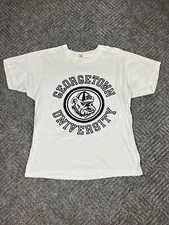 Vintage 90's Georgetown University Hoyas T Shirt Mens Large White Graphic Adult