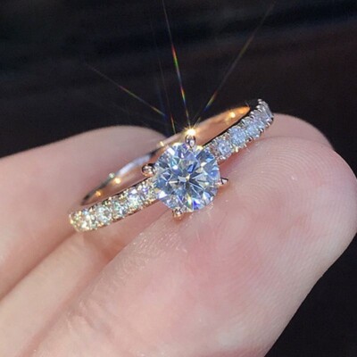 Classic Women White Gold Plated Sparkling CZ Band Ring Wedding Engagement