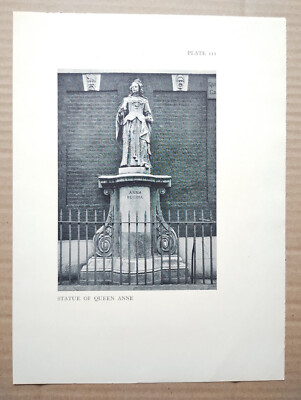 Statue of Queen Anne, Westminster - Antique Print - 1926