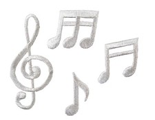  2404/ 2595 Lot 4Pcs Silver Music Notes Embroidery Iron On Applique Patch
