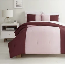 Simply Essential Colorblock 7PCS Comforter Set Burgundy/Pink (FULL/FXL)
