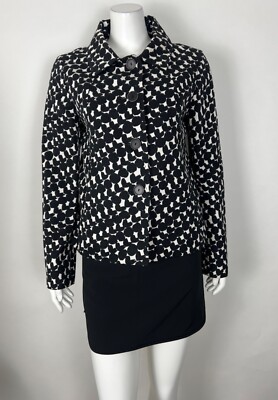 Max Mara Women s Printed Jacket US 10 Black Ivory Pockets Partially Lined Blazer