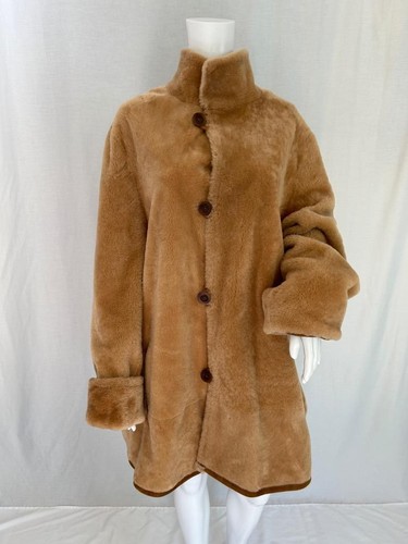 Abrigo PATO AZUL Camel 100% Español Merino Micro-Cizalla REVERSIBLE Piel de Oveja Talla L - Imagen 15 de 17