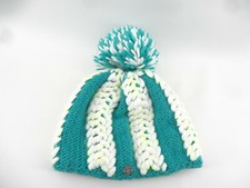 Spyder Ladies Knit Hat Fleece Lining Large Pom Pom Teal White One Size