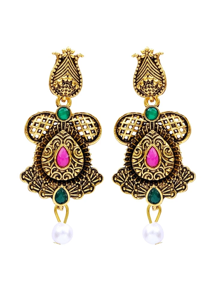 Conjunto de joyas del sur de la India cabello antiguo chapado en oro mujeres boda collar nupcial Foto 3 de 4