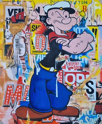 Colorful Popeye Pop Art Acrylic Painting on Canvas Graffiti Wall Art Home Decor
