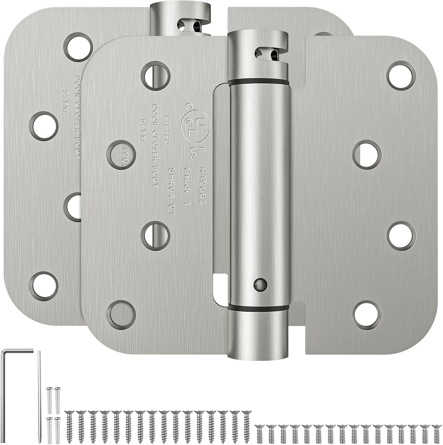 2-Pack Self Closing Spring Hinges 4 Inch Adjustable Door Hinges Brushed Nickel