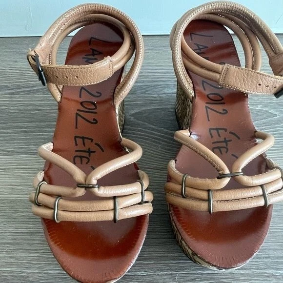 Sandalias de cuña LANVIN con plataforma con estampado de serpiente marrón camel Ete 2012 talla 38 EE. UU. 7 Foto 2 de 4