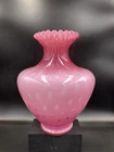 1960’s FENTON 11” WILD ROSE BUBBLE OPTIC CRIMPED TOP VASE -GORGEOUS-