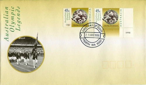 1998 Australian Olympic Legends (2 x 45c Shirley Strickland #A) FDC - Perth PMK