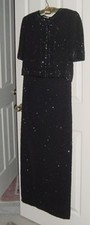 Brilliante by J.A. Size L Black Beaded Cocktail Evening Silk Dress Jacket EC