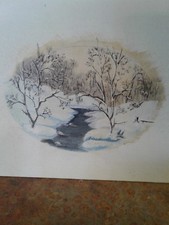 Winter scene original acrylic. 8x10 painted area 6.5x5.