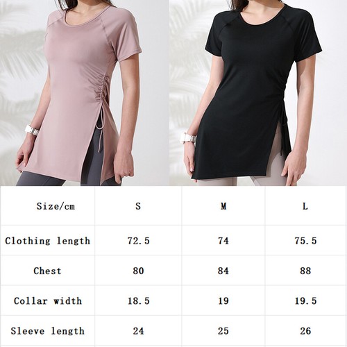 Camicie Allenamento Donna Manica Corta Yoga Fitness Lato Cordino Split Top Sportivo - Foto 4 di 22
