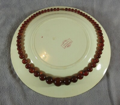 Collier Ancien En Perles D'ambre Rouge Cerise - Style Art Déco, 100g, 77cm, TBE