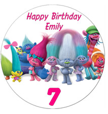 Papel de oblea comestible personalizado para adorno de pastel de cumpleaños Trolls 7,5"