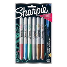 Sharpie Metallic Permanent Markers, Fine Point, 6 Count Assorted, Assorted