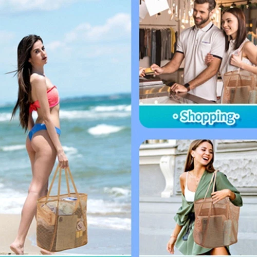 Extra Large Mesh Beach Bag Big Capacity Woven Shoulder Bag Travel UK NEW - Picture 7 of 26